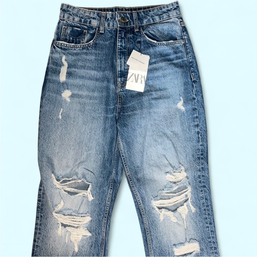 Zara High Rise Distressed Blue Jeans - Picture 5 of 8